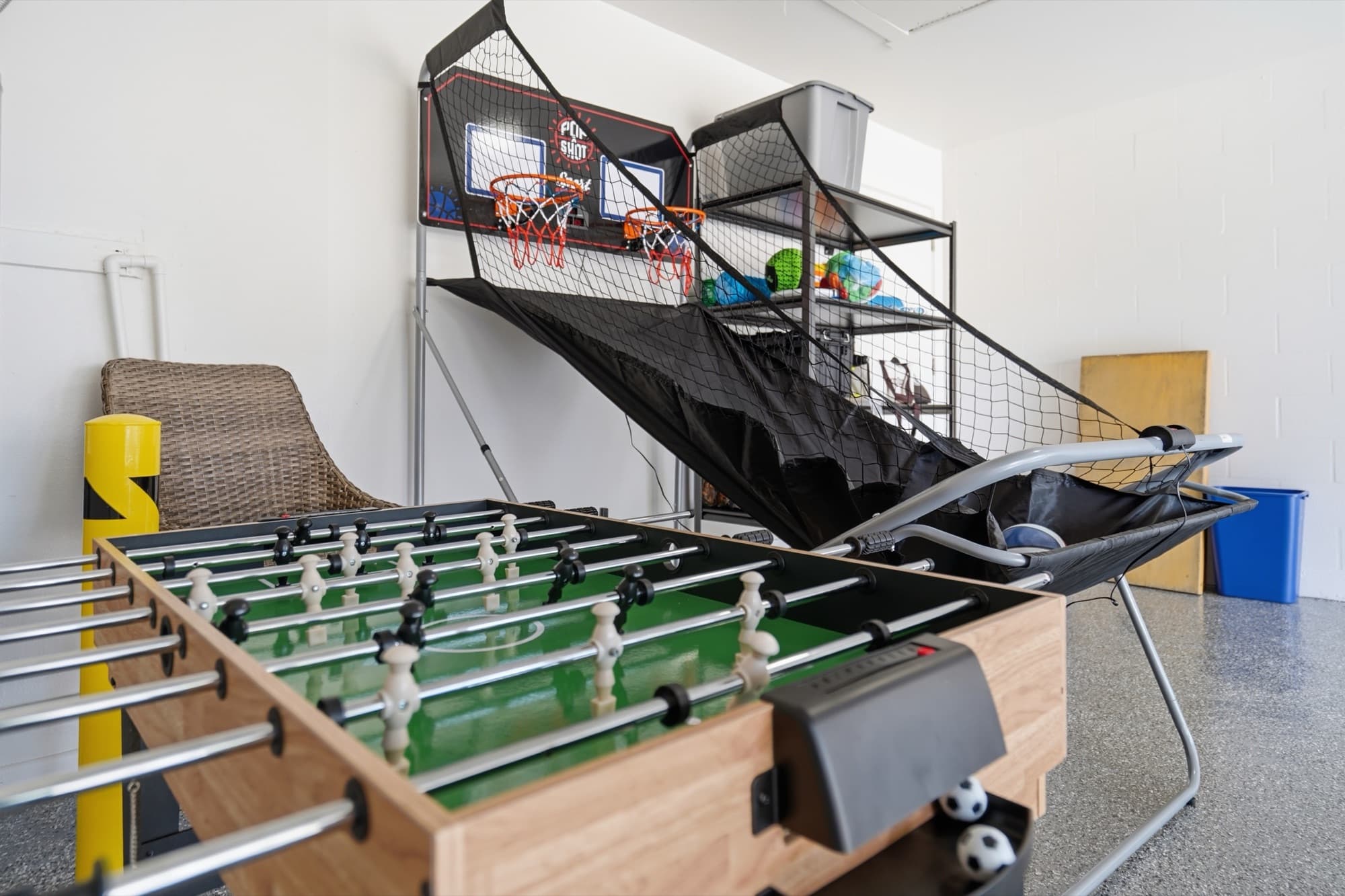 Foosball and arcade basketball