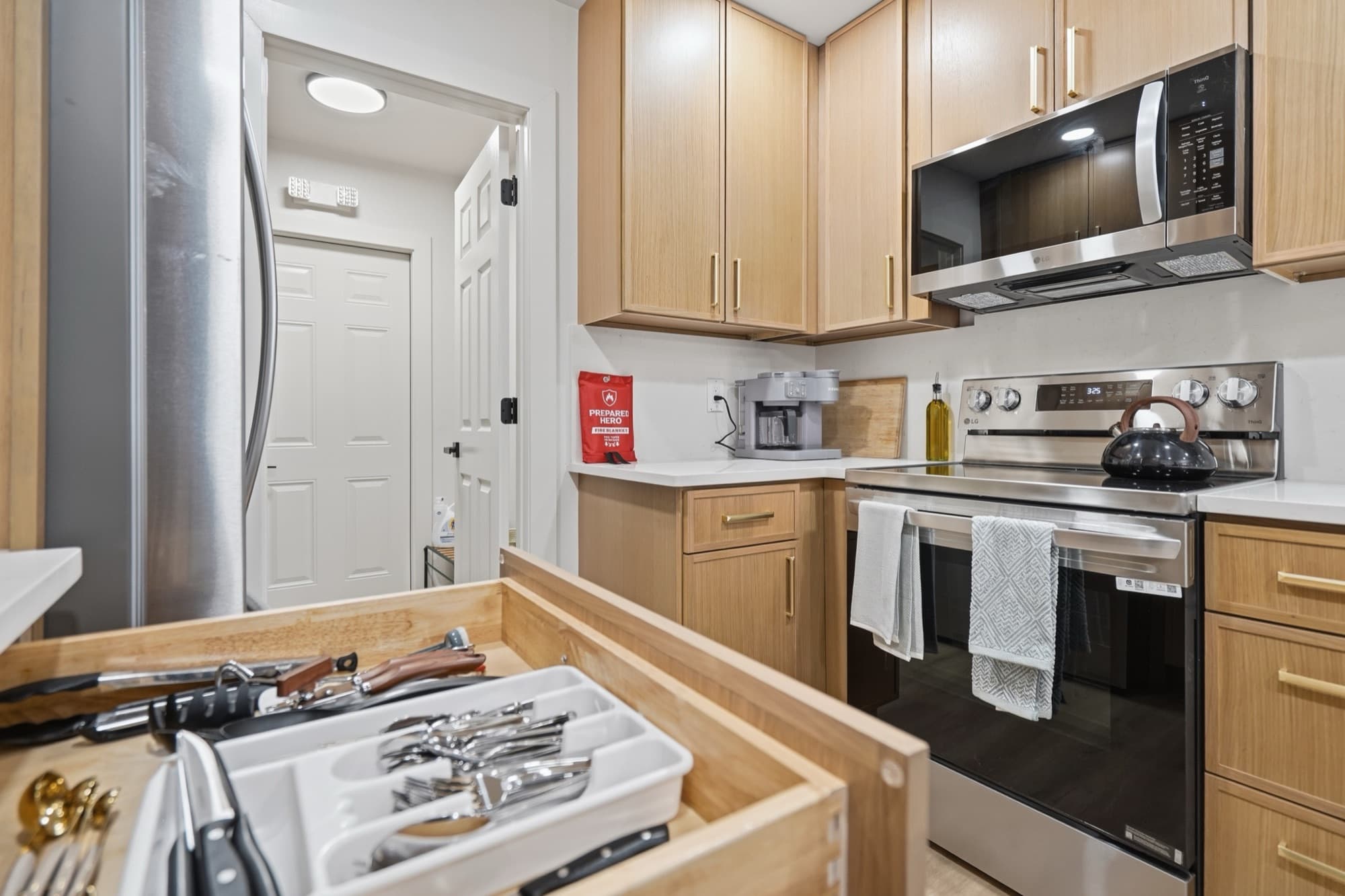 Kitchen prep space and cookware