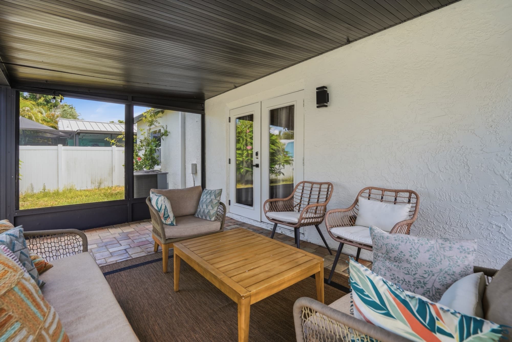 Covered patio with French doors to the house