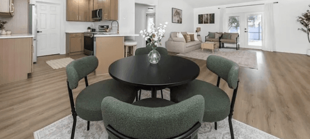 Dining area and open-plan kitchen